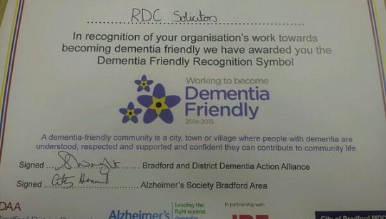 RDC Solicitors are awarded the Dementia Friendly Recognition Symbol